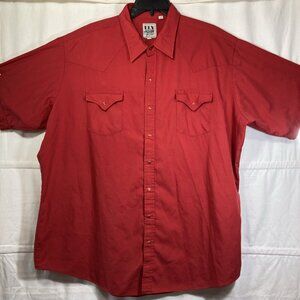 Ely Cattleman Western Shirt Mens Tall 3XL Red Pearl Snap Cowboy Rodeo Rockabilly